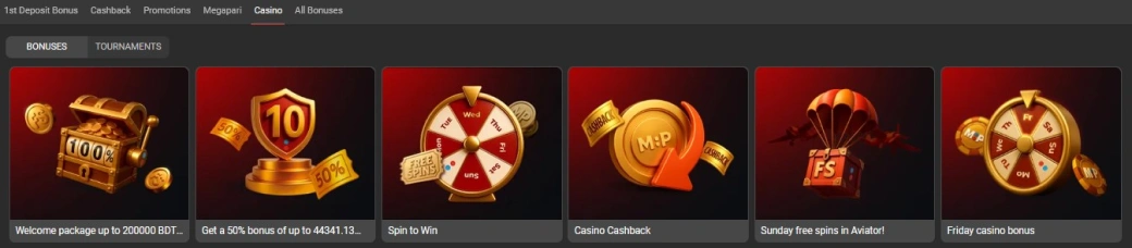 Casino Bonuses and Free Spins - Megapari Bangladesh
